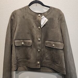 Chic Olive Suede Buttoned Blazer